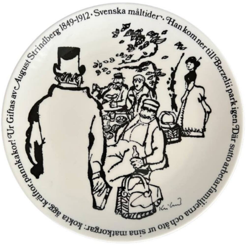 Vintage Gustavberg Decorative Plate Sweden Svenska 1975 White Black Nostalgia